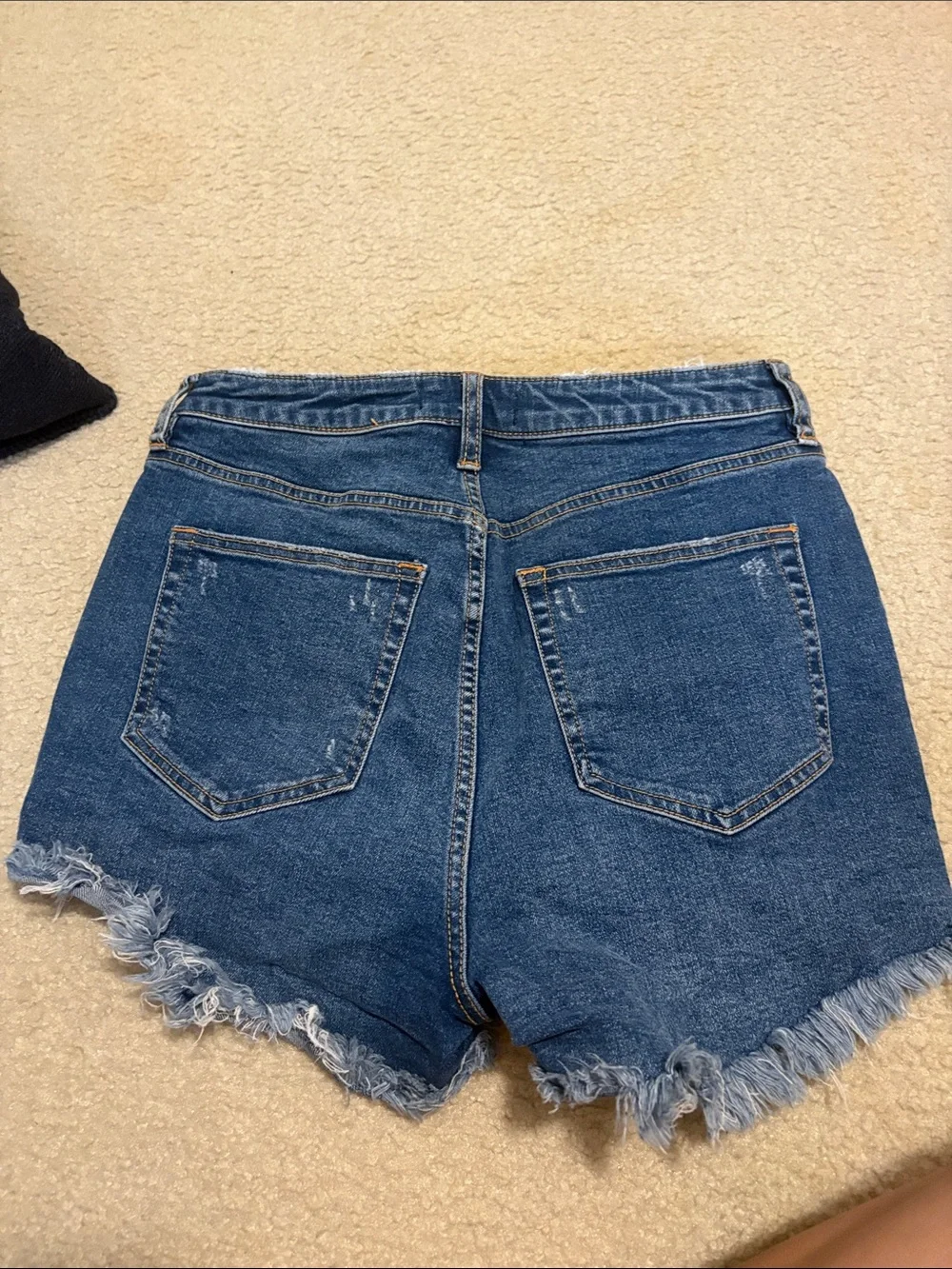 Free People Dark Blue Distressed Button-Front Denim Shorts